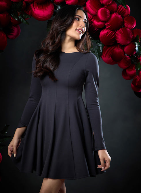 Long Sleeve Waistless Ponte Knit Dress