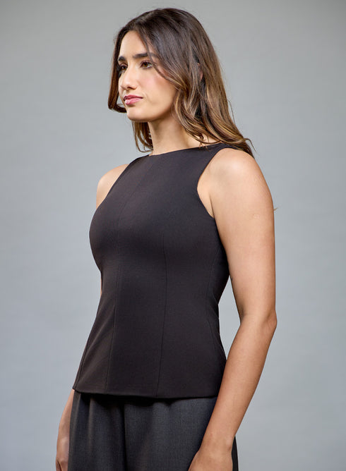 Straight Neck Sleeveless Black Top
