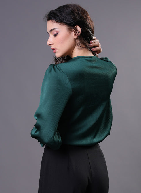Green Side Pleated Chiffon Top