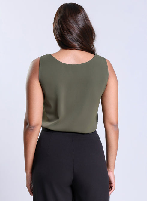 Sleeveless Vneck Chiffon Dark Green Top