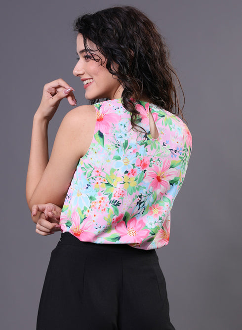 Sleeveless Pink Floral Printed Top