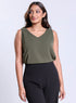 Sleeveless Vneck Chiffon Dark Green Top