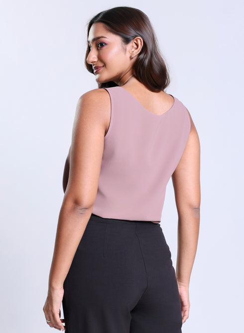 Sleeveless Vneck Chiffon Light Brown Top