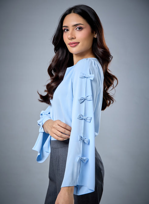 Chiffon Bow Light Blue Top