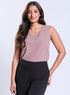 Sleeveless Vneck Chiffon Light Brown Top
