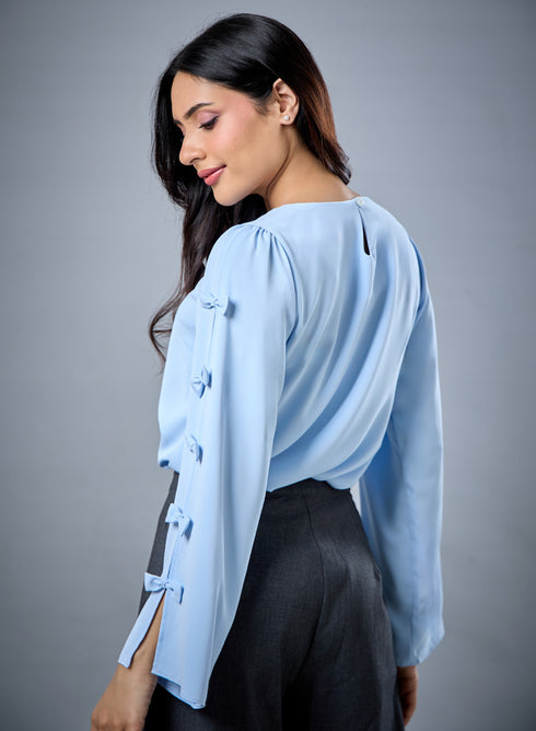 Chiffon Bow Light Blue Top