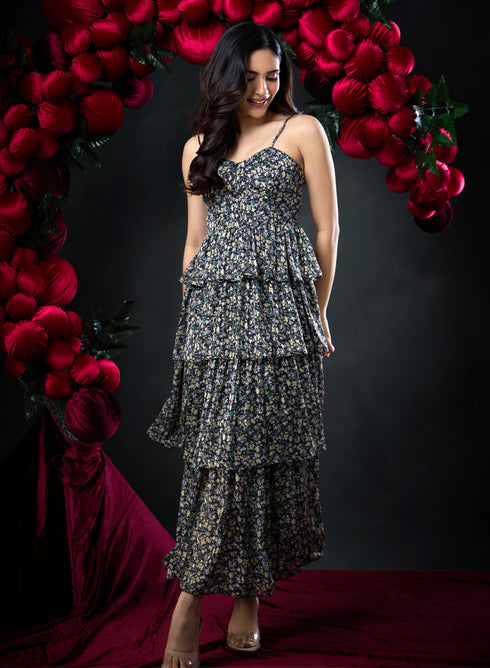 Panel Printed Floor Length Maxi Dress