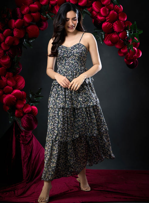 Panel Printed Floor Length Maxi Dress