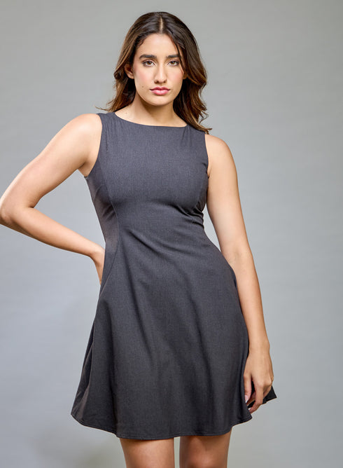 High Neck Formal Grey Dress