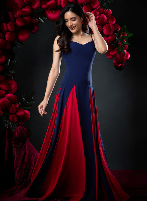 Contrast Panel Deep Sweetheart Blue Dress