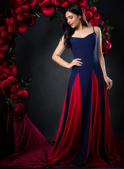 Contrast Panel Deep Sweetheart Blue Dress