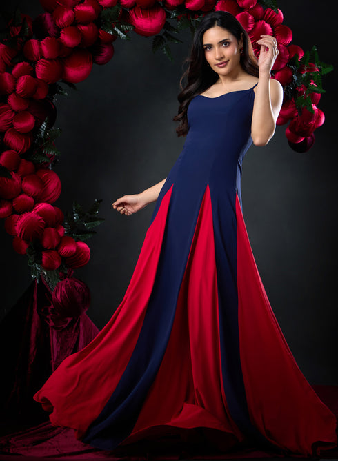 Contrast Panel Deep Sweetheart Blue Dress