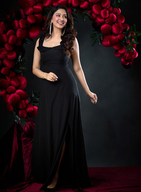 Frilled Sleeveless Chiffon Maxi Dress