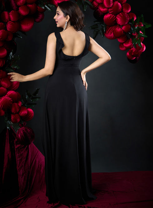 Frilled Sleeveless Chiffon Maxi Dress