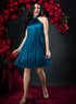 Elegant Neck Band Pleated Satin Dress