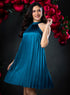 Elegant Neck Band Pleated Satin Dress