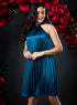 Elegant Neck Band Pleated Satin Dress