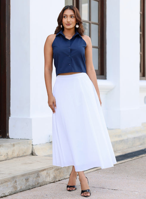 Off White Cotton Midi Skirt