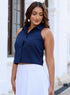 Navy Blue Halter Neck Crop Top