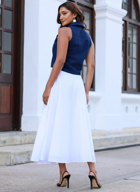 Off White Cotton Midi Skirt
