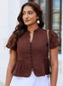 Dark Brown Front Button Peplum Top