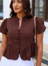 Dark Brown Front Button Peplum Top