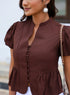 Dark Brown Front Button Peplum Top