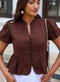 Dark Brown Front Button Peplum Top