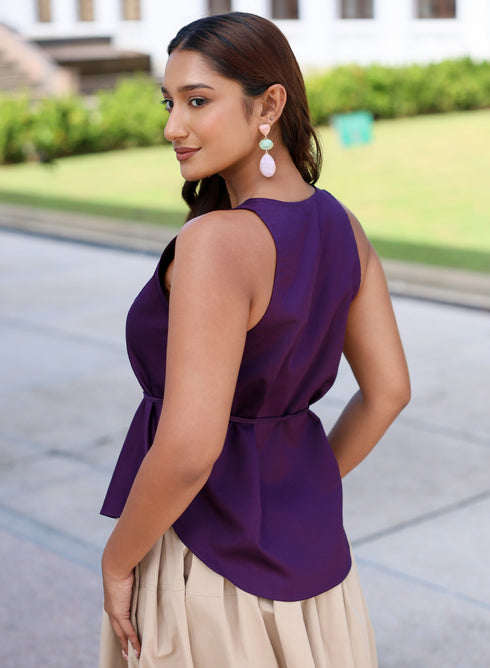Purple Deep V Halter Tie Top