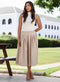 Beige Pleated Elasticated Waist Skirt