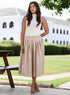 Beige Pleated Elasticated Waist Skirt