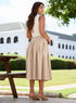 Beige Pleated Elasticated Waist Skirt