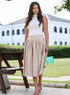 Beige Pleated Elasticated Waist Skirt