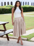 Beige Pleated Elasticated Waist Skirt