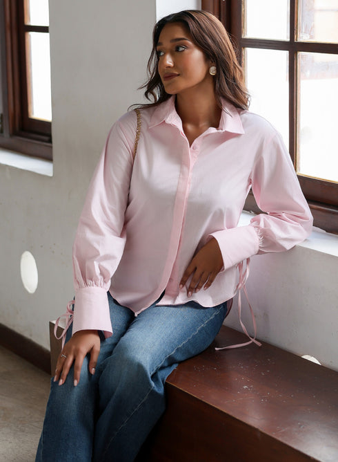 Light Pink Cuff Tie Oversized Top