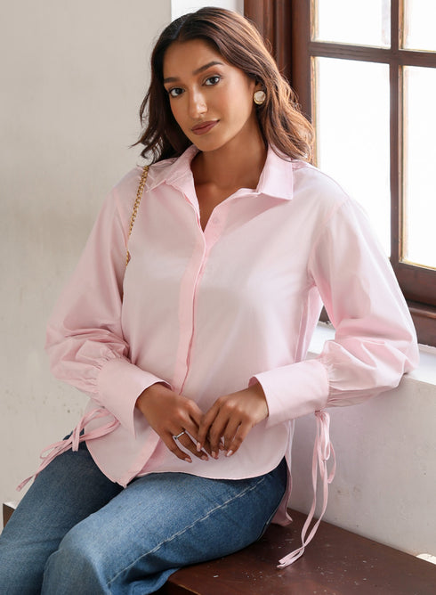 Light Pink Cuff Tie Oversized Top