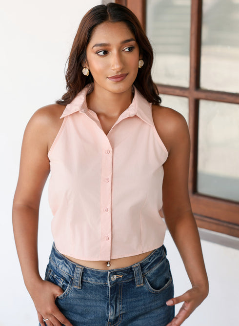 Light Pink Halter Neck Crop Top