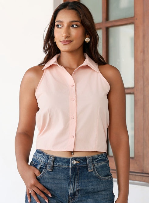 Light Pink Halter Neck Crop Top