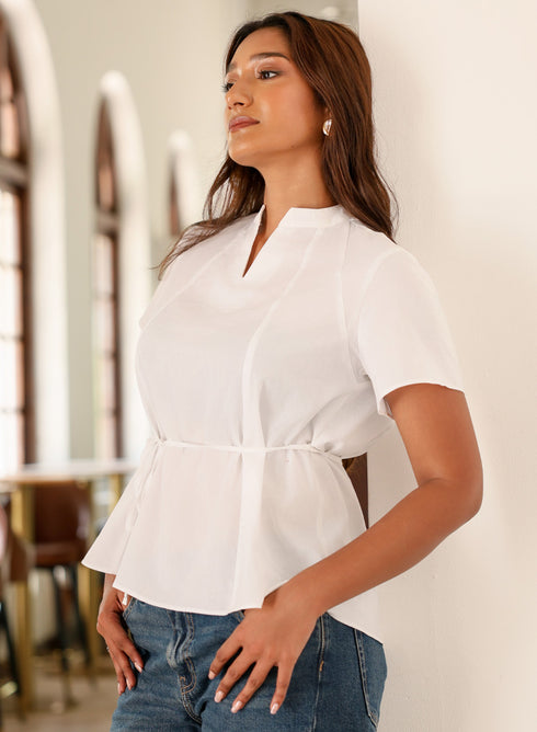 Off White Cotton Midi Shirt Top