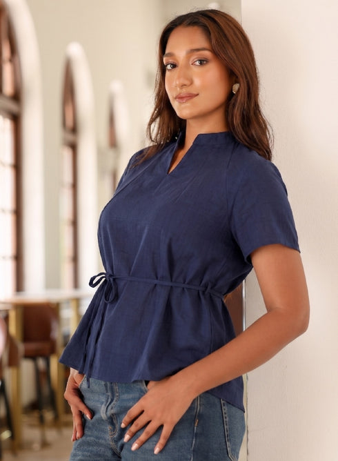 Navy Blue Sleeve Variant Cotton Top