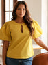 Lime Yellow Keyhole Round Neck Top