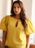 Lime Yellow Keyhole Round Neck Top