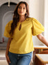 Lime Yellow Keyhole Round Neck Top