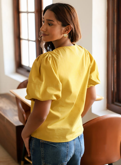 Lime Yellow Keyhole Round Neck Top