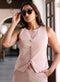 Beige Sleeveless Blazer Cotton Top