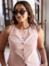 Beige Sleeveless Blazer Cotton Top