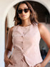 Beige Sleeveless Blazer Cotton Top