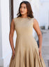Beige Low Waist Cotton Formal Dress