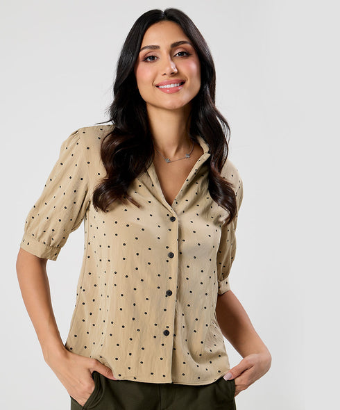 Lapel Detailed Ditsy Floral Top