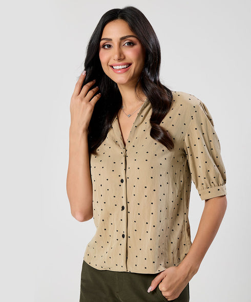 Lapel Detailed Ditsy Floral Top